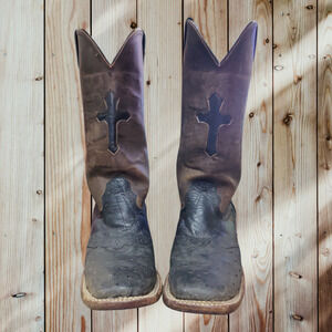 Larry Mahon Ostrich leather mens boots size 8.5